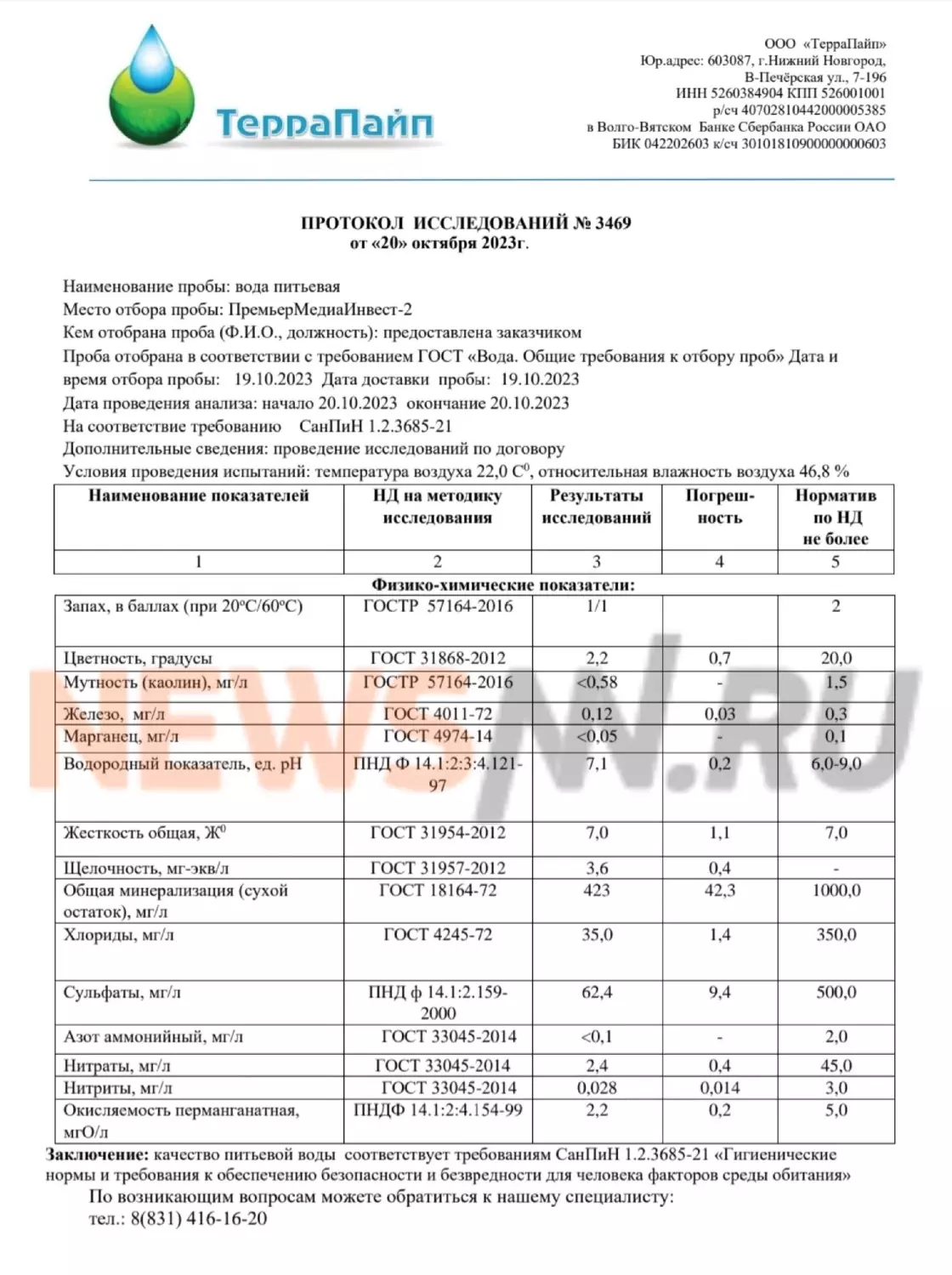 Результаты исследования воды в Автозаводском районе 