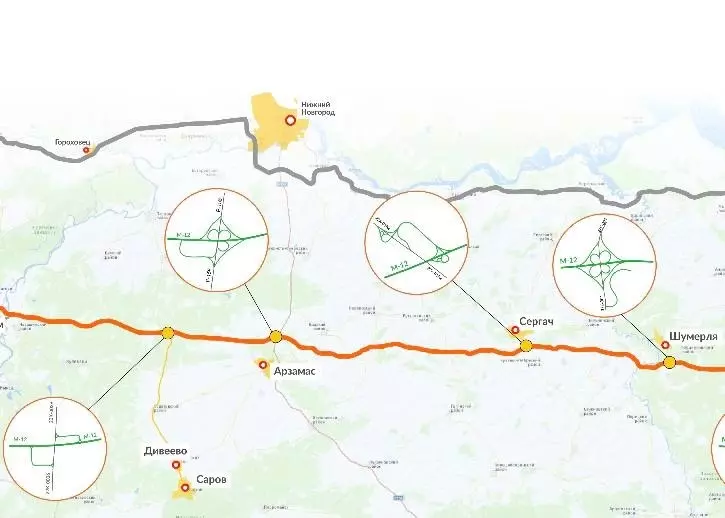 Опубликована схема трассы М-12 с развязками в Нижегородской области 