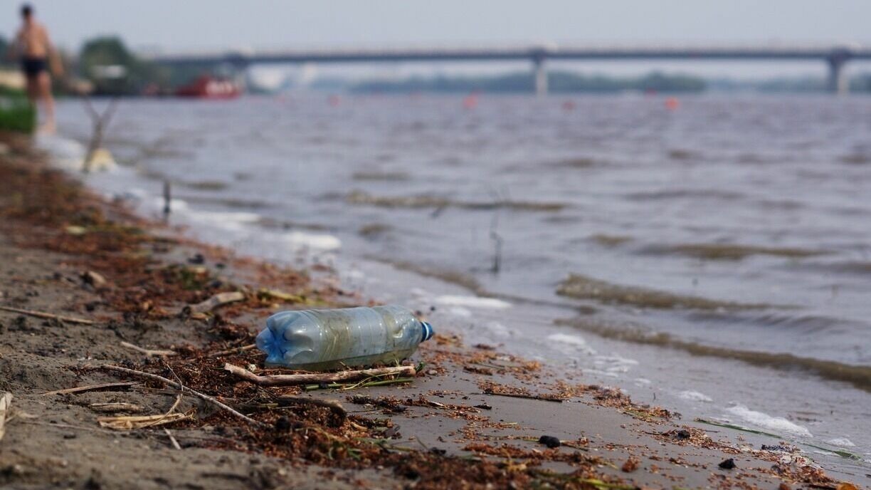 На фото изображен загрязненный берег 